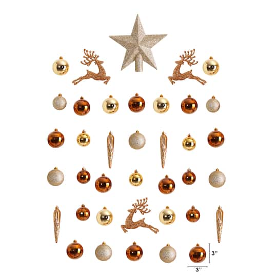 40ct. Gold Shatterproof Lux Christmas Ornament Set